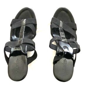 Black wedge sandal lightly worn